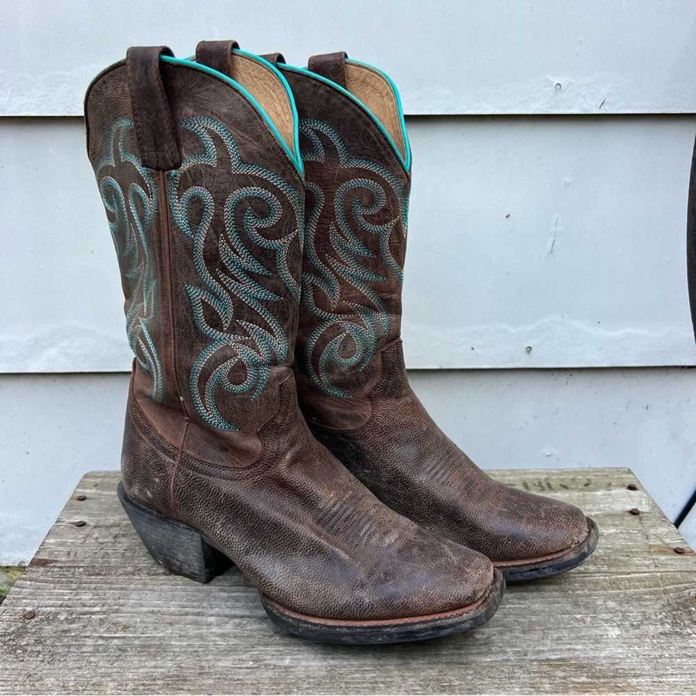 Shyanne Brown Square Toe Embroidered Cowgirl Boot… - image 1