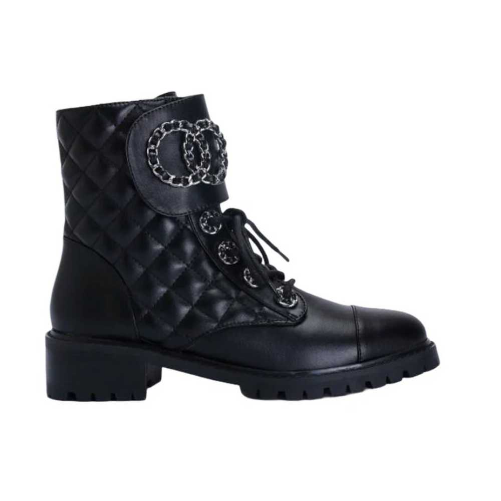 KellParker Quilted Mallory Black Combat Boot Sz 7 - image 1