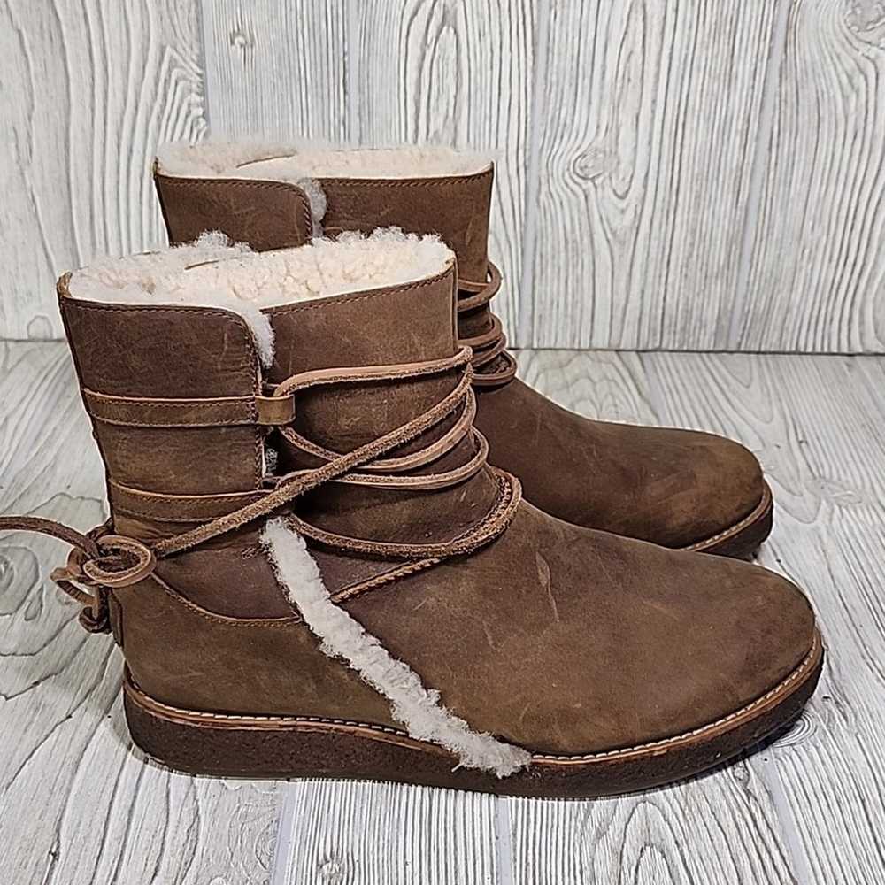 UGG Luisa Chestnut Brown Shearling Trim Lace Up B… - image 2