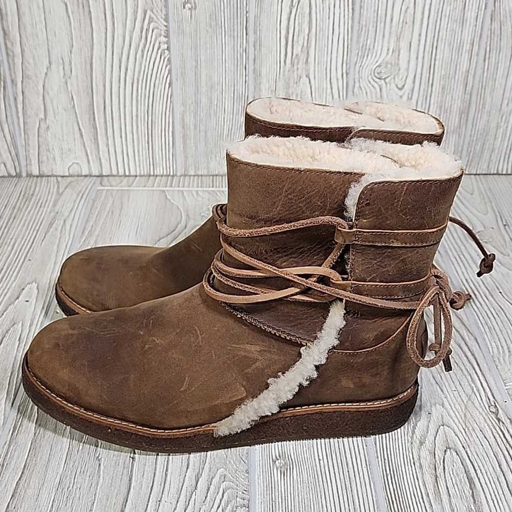 UGG Luisa Chestnut Brown Shearling Trim Lace Up B… - image 4