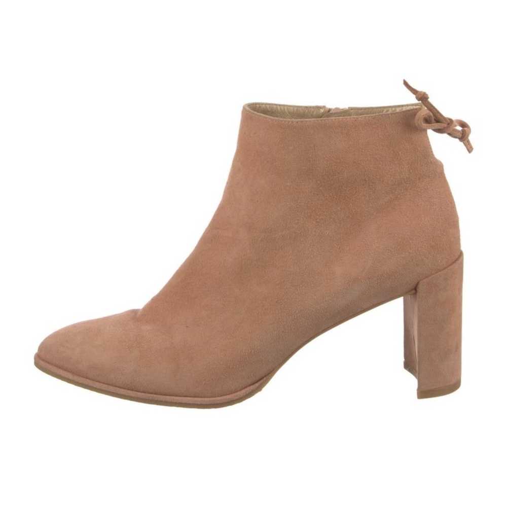 STUART WEITZMAN Pink Suede Lace-Up Ankle Bootie S… - image 1