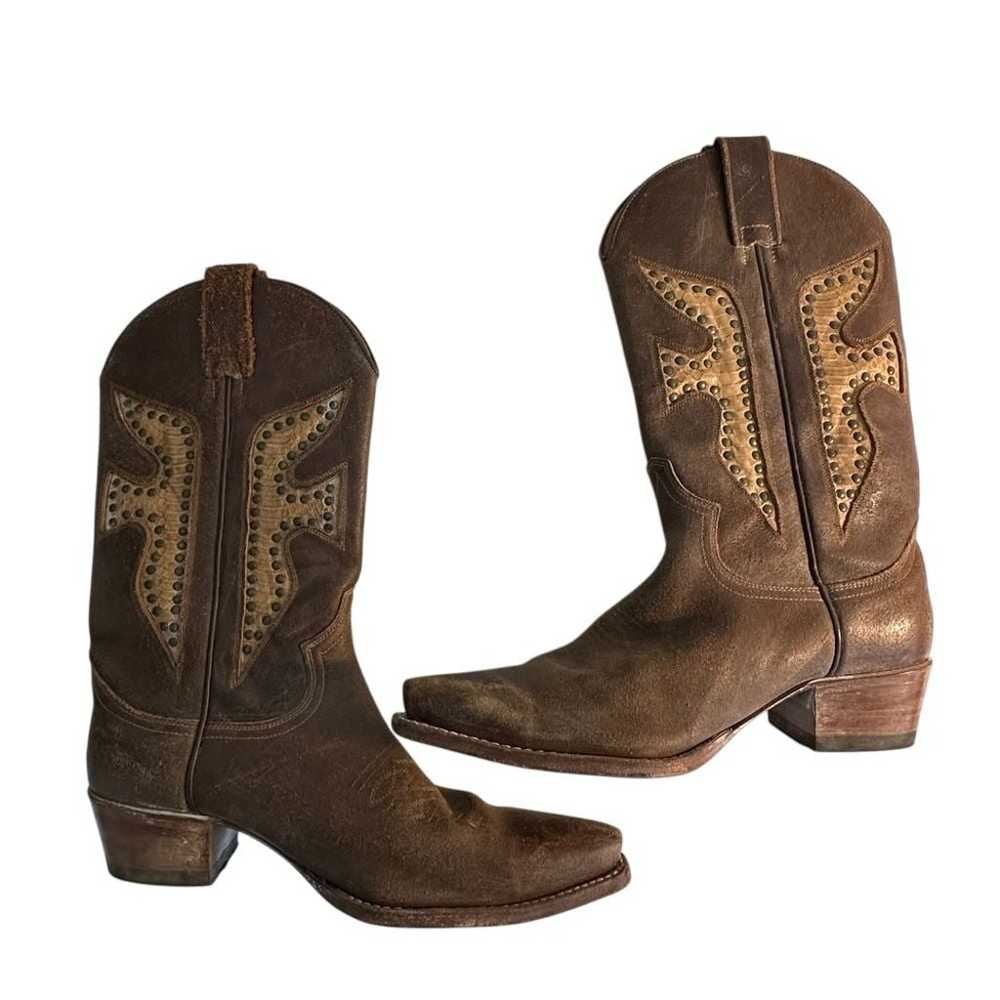 FRYE Daisy Duke Western Boots Size 10M Brown Dist… - image 2