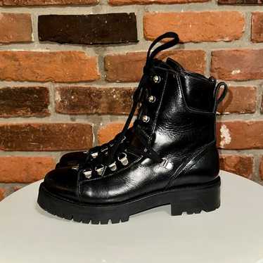 All Saints Franka Black Leather Combat Boots Size 