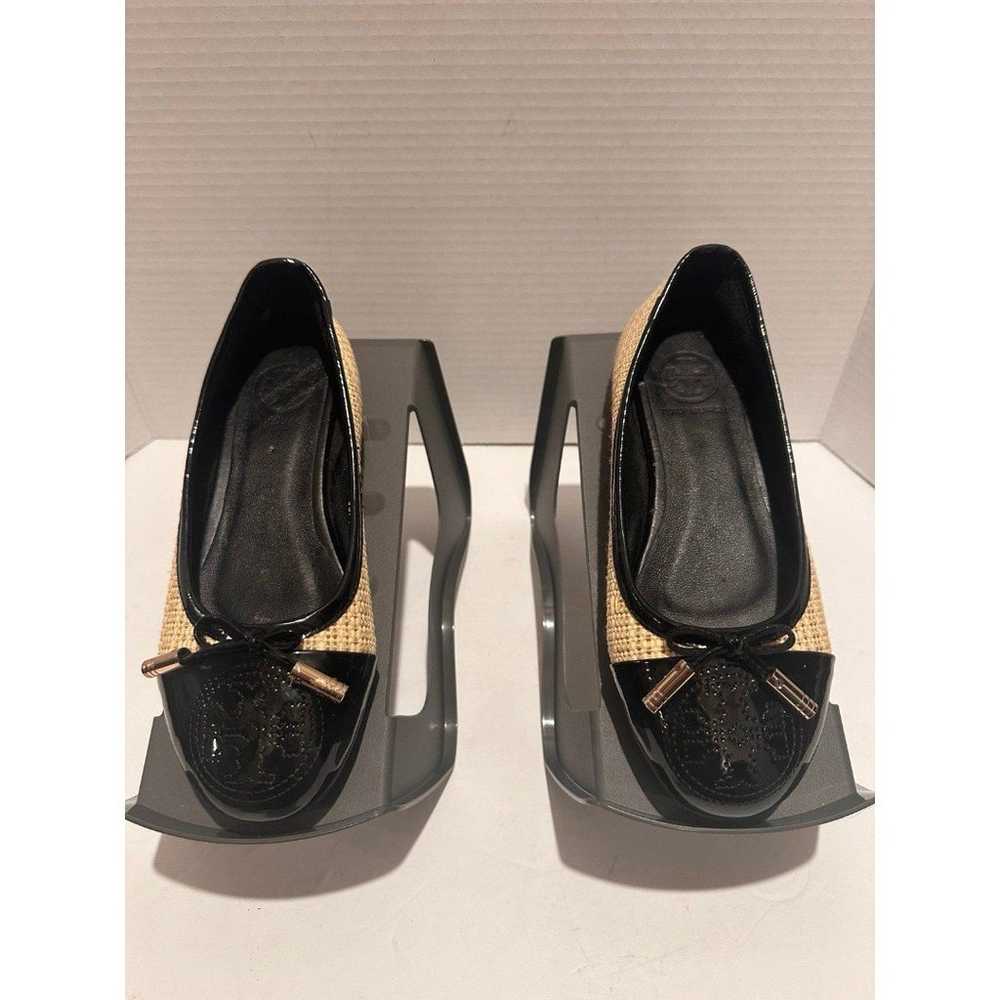 Tory Burch Catherine Raffia Black Cap Toe Ballet … - image 1