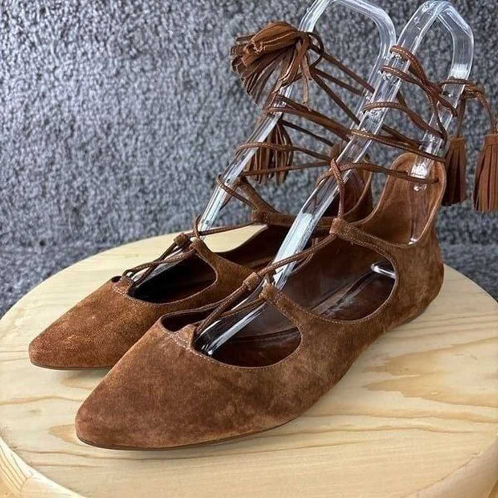 Schutz Lace Up Ballet Flats Womens 9.5 Brown Sued… - image 2