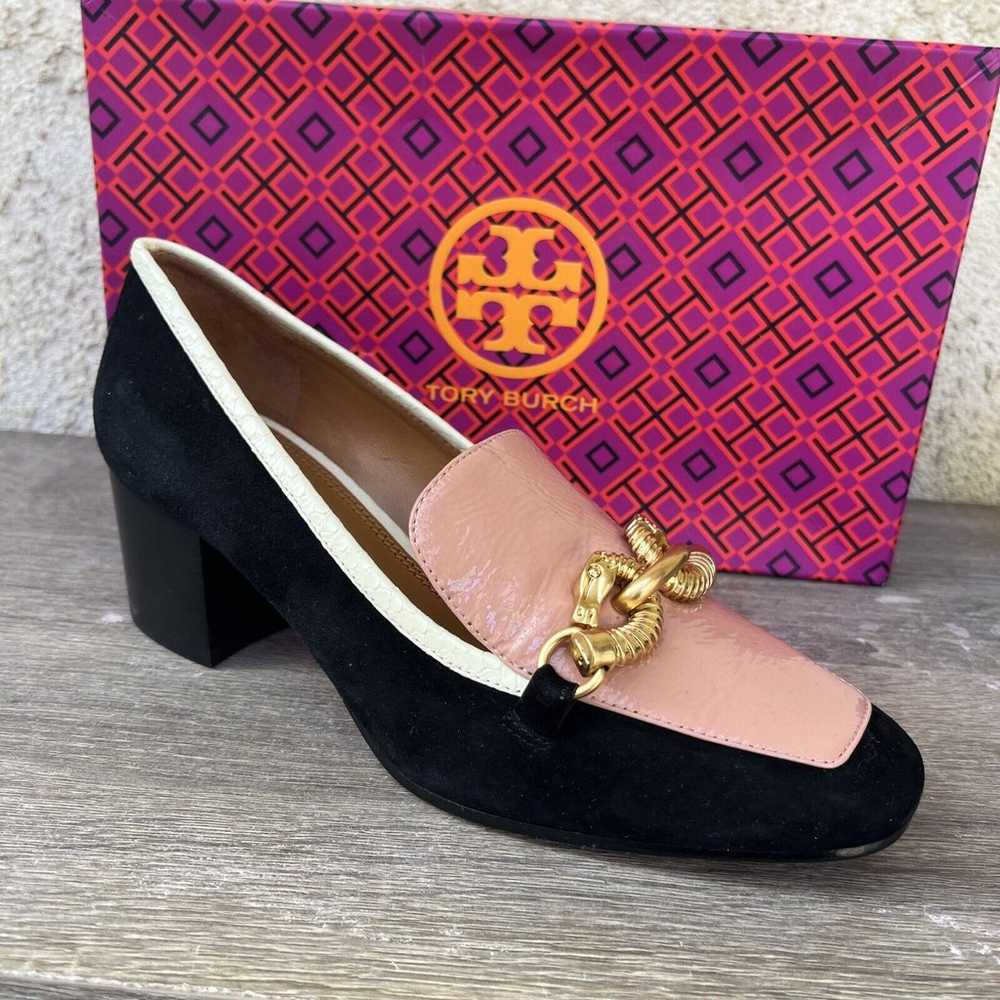 Tory Burch Pink And Navy Suede Jessa Block Heels … - image 10