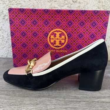 Tory Burch Pink And Navy Suede Jessa Block Heels … - image 1