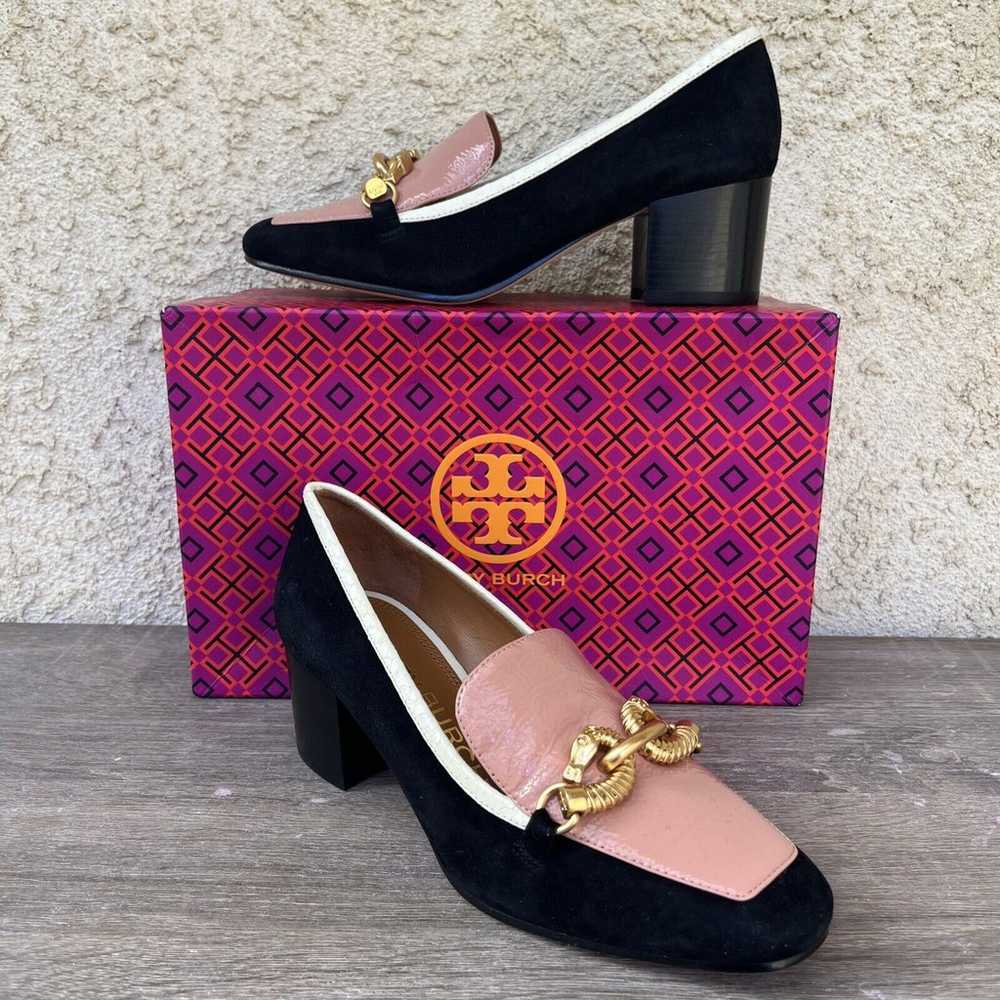 Tory Burch Pink And Navy Suede Jessa Block Heels … - image 5