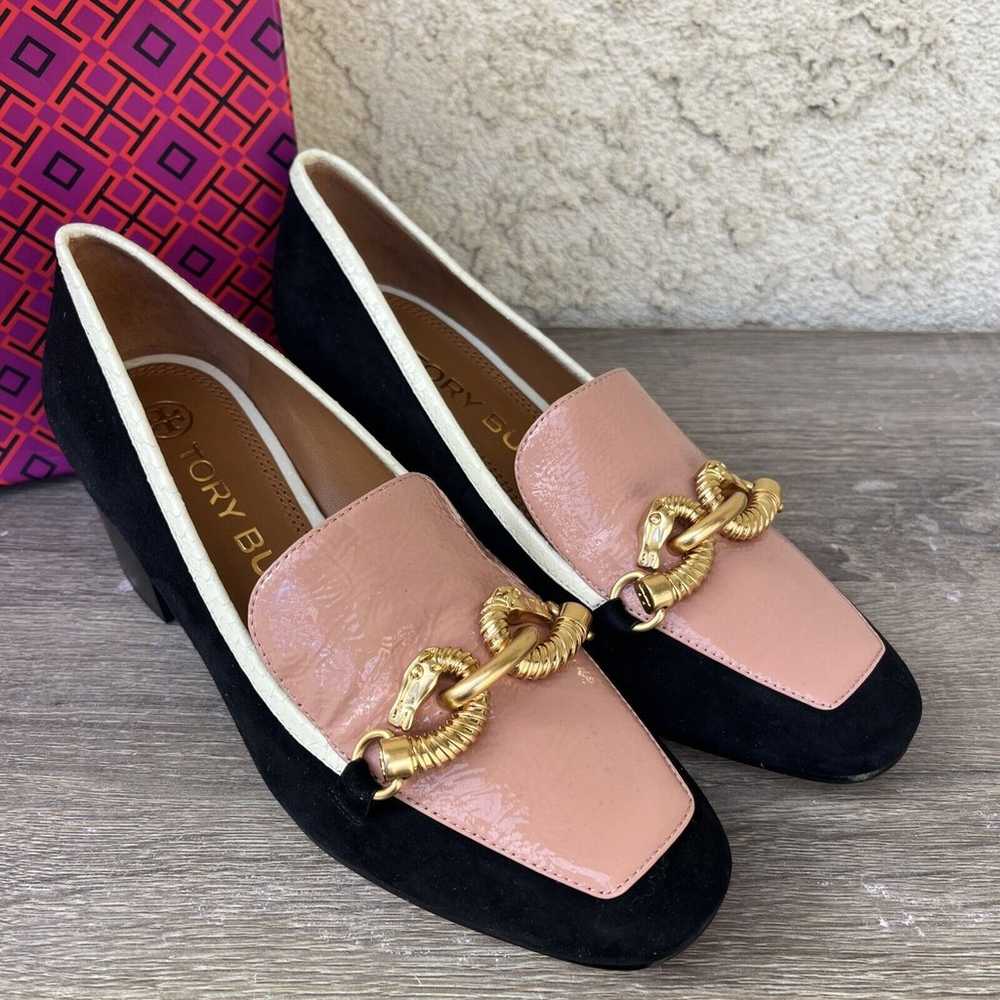 Tory Burch Pink And Navy Suede Jessa Block Heels … - image 6