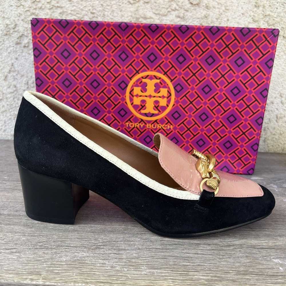 Tory Burch Pink And Navy Suede Jessa Block Heels … - image 7