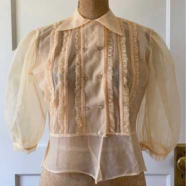 Vintage 1930s 1940s Sheer Lace selling and Satin Blouse Cut Out Light Beige Top 34 Bust S M Possibly Dead Stock