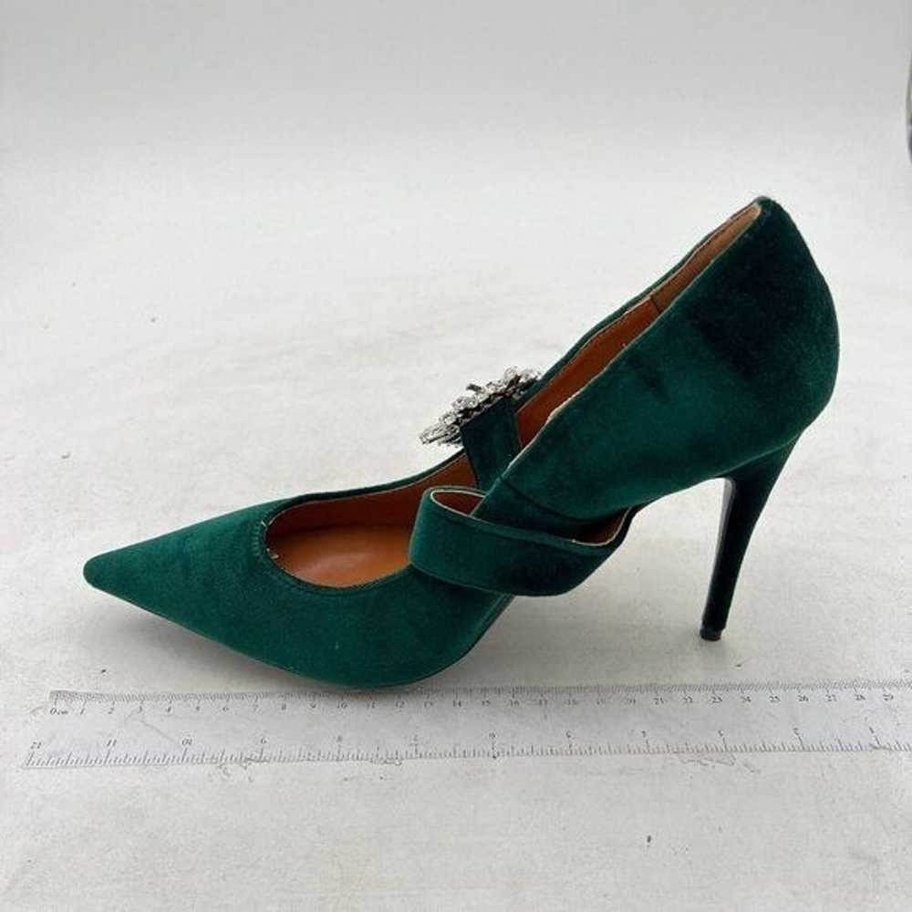 FSJ Dark Green Pointed Toe High Heel Velvet Slip … - image 2