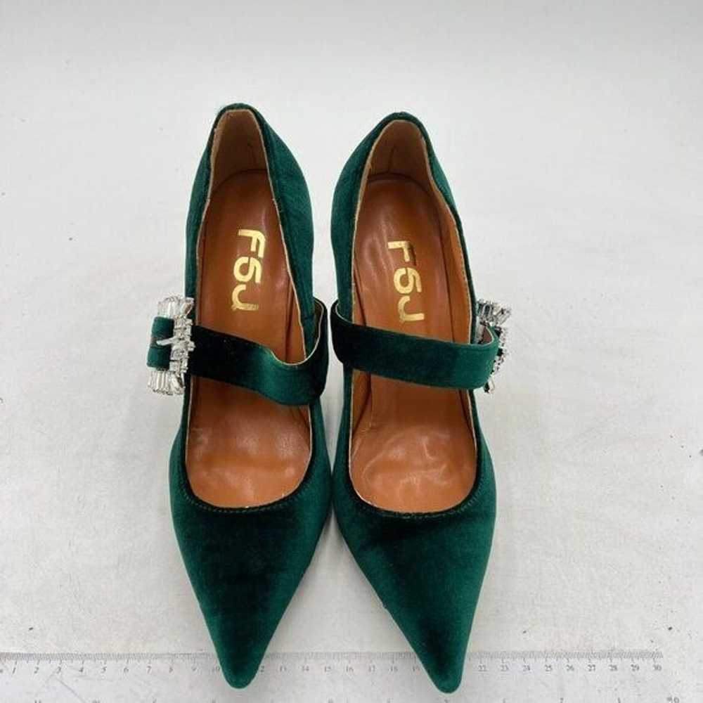 FSJ Dark Green Pointed Toe High Heel Velvet Slip … - image 3