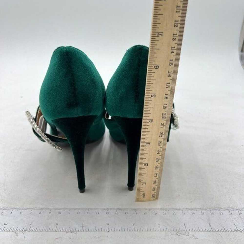 FSJ Dark Green Pointed Toe High Heel Velvet Slip … - image 5