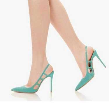 FSJ Turquoise Pointy Toe Cutout Slip On Pumps High