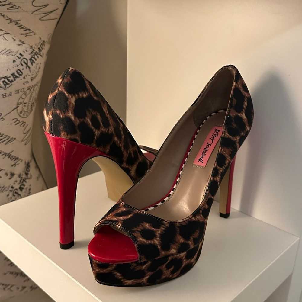 Betsey Johnson Leopard Print Red Bottom High Heels - image 1