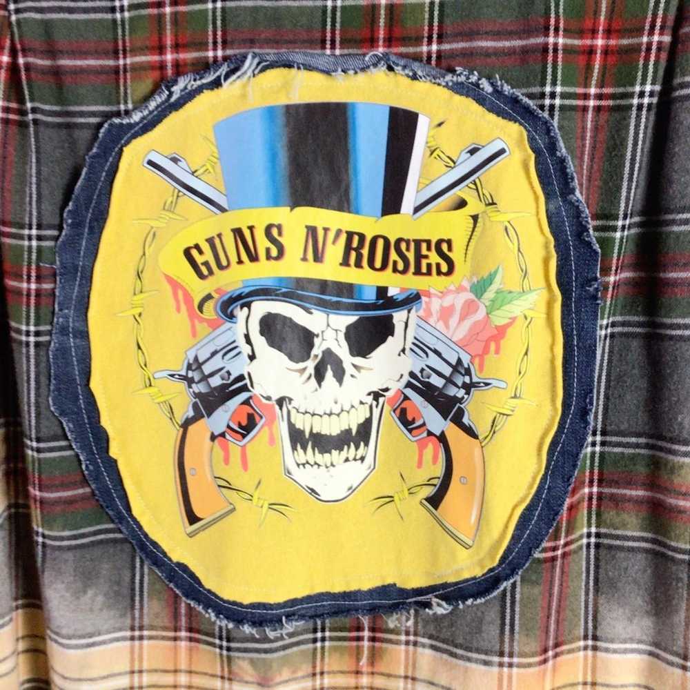 George Upcycled Flannel Guns N Roses ombre bleach… - image 2