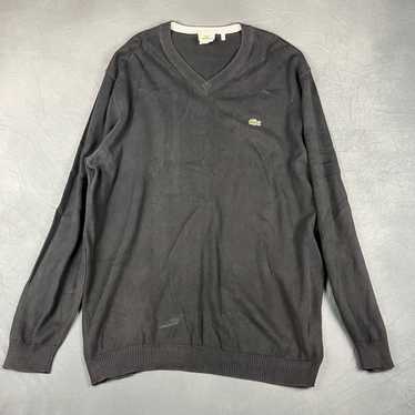 Lacoste Devanlay Black Cotton V-neck Long Sleeve Ribbed Knit store Crocodile Sweater