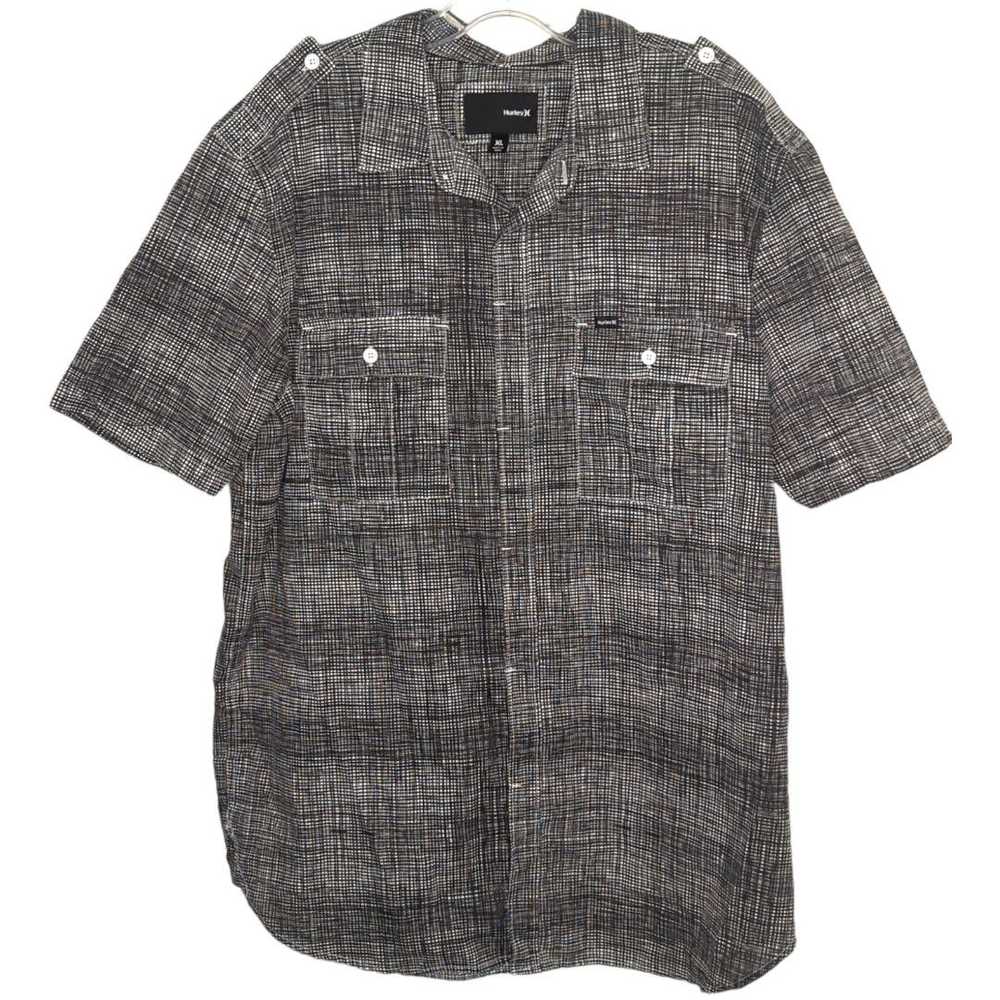 Hurley HURLEY Black White Plaid Button Up Short S… - image 1