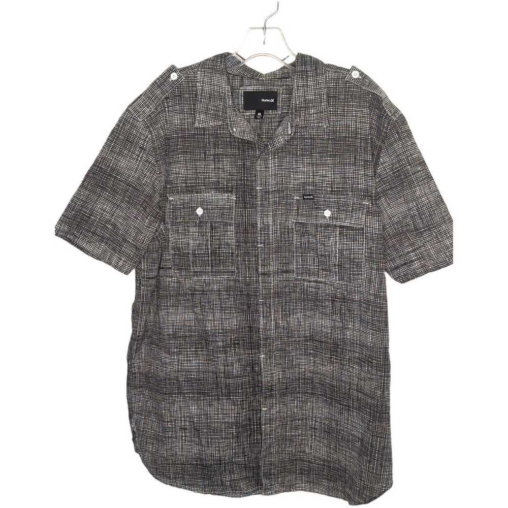 Hurley HURLEY Black White Plaid Button Up Short S… - image 2