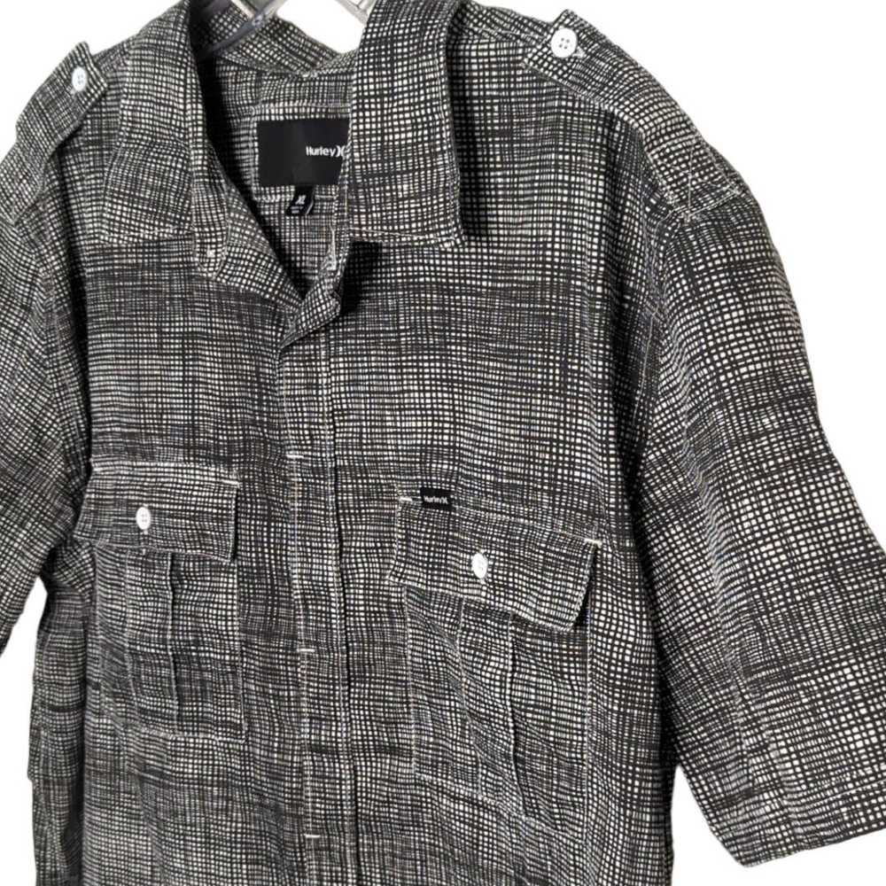 Hurley HURLEY Black White Plaid Button Up Short S… - image 3