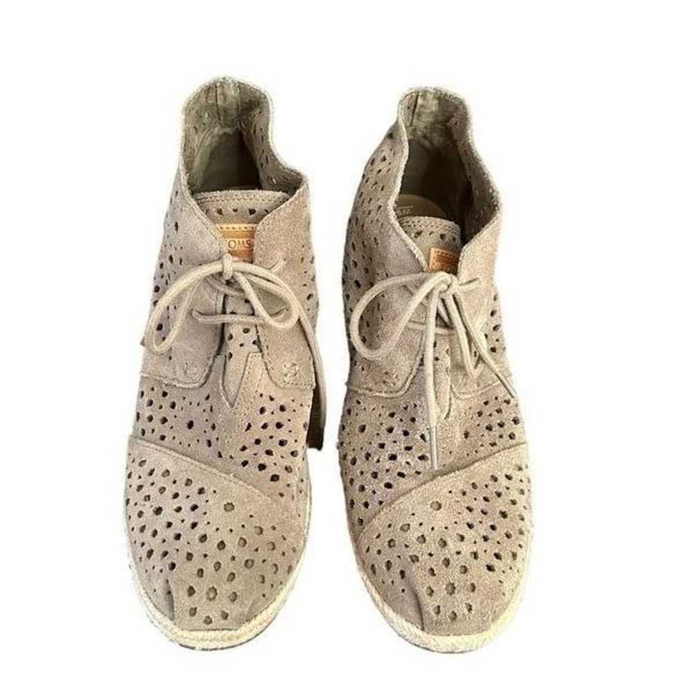 Toms Moroccan Taupe Suede Cutout Eyelets Lace Up … - image 3