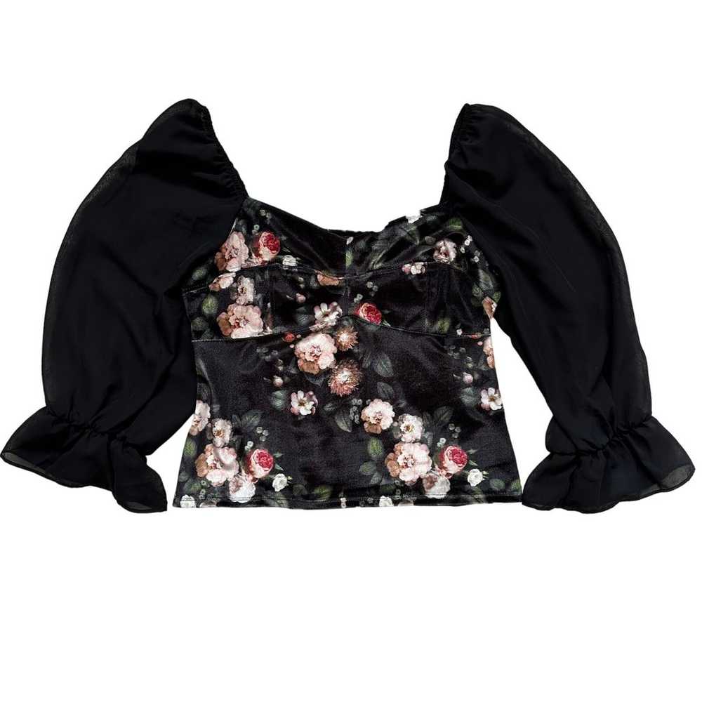 Bloomfield L Puff Sleeve Black Floral Sheer Velve… - image 1