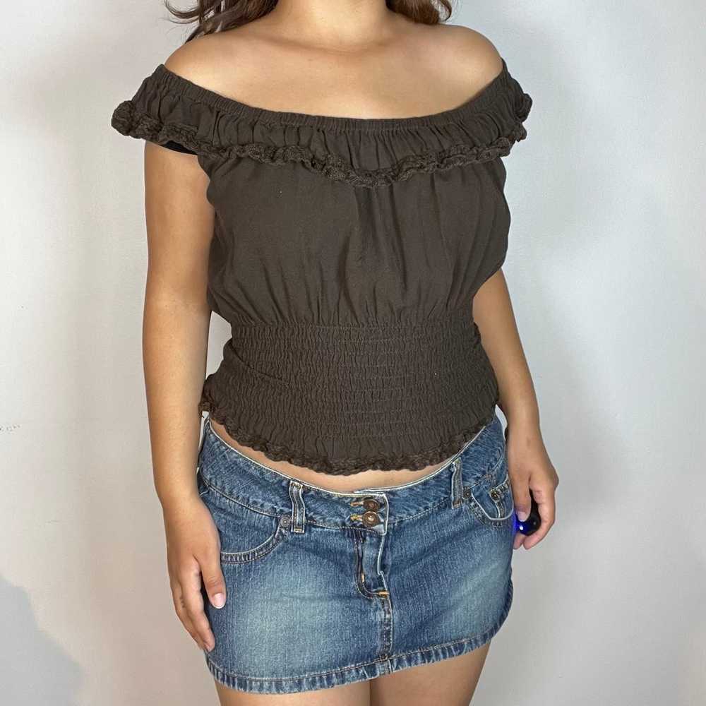 Vintage brown off the shoulder Windsor top - image 1