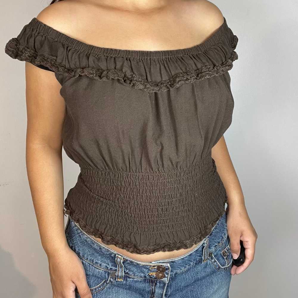 Vintage brown off the shoulder Windsor top - image 2