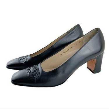 Salvatore Ferragamo Black Decorate Leather Pumps … - image 1