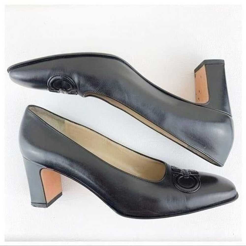 Salvatore Ferragamo Black Decorate Leather Pumps … - image 2