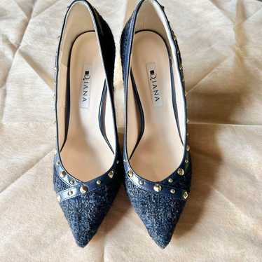 Diana Navy Tweed Studs Pin High Heels Elegant Inv… - image 1