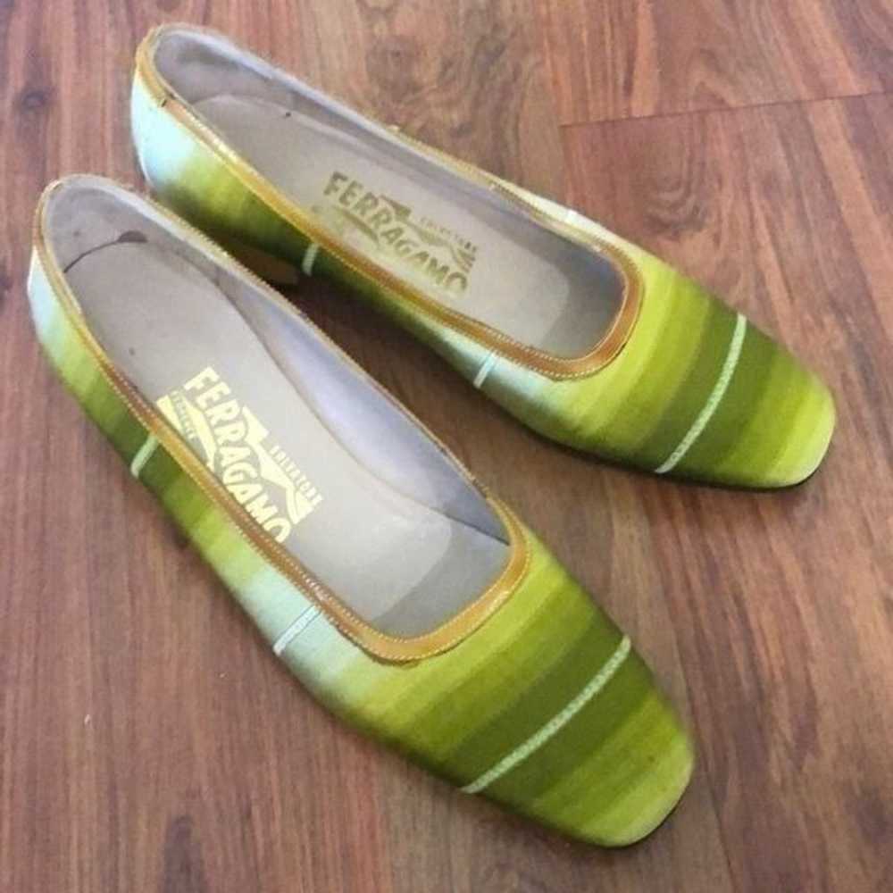 Ferragamo ombre olive green, closed, toe, low hee… - image 1