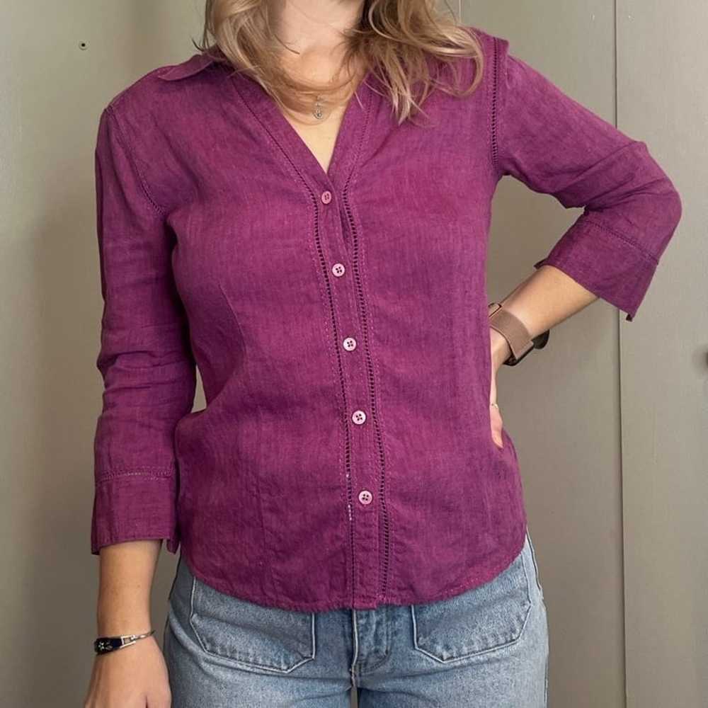 Eddie Bauer linen button up blouse - image 1