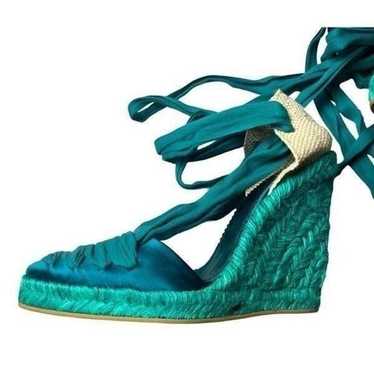 NWOT Emanuel Ungaro FAB Wedge Espadrilles in Teal… - image 1