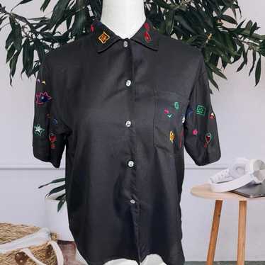 Vintage Whimsical Embroidered Button Down