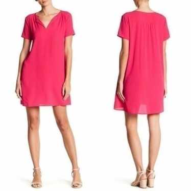 Lush Hot pink oversized v neck shift shirt dress … - image 1