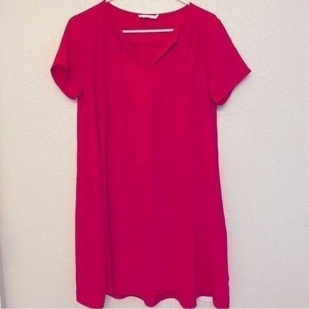 Lush Hot pink oversized v neck shift shirt dress … - image 2