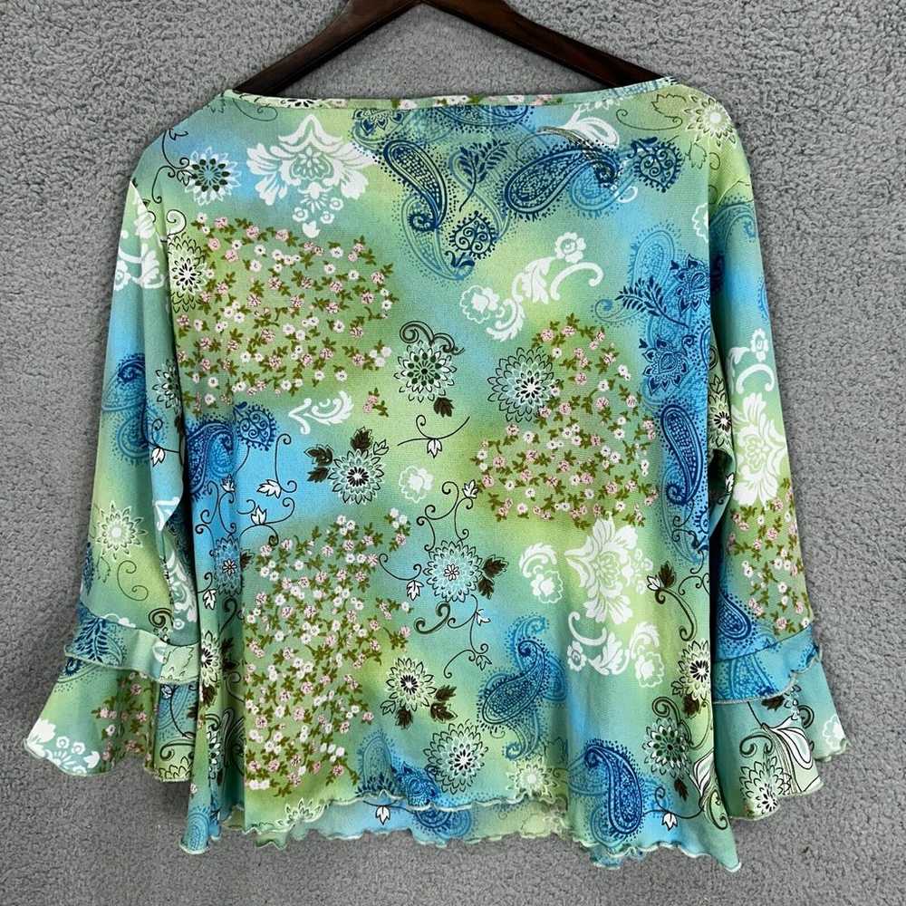 Forenza Top Womens Large Blue Green Floral Paisle… - image 2