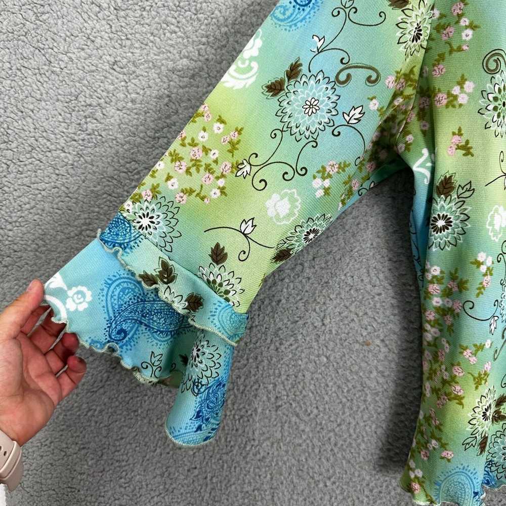 Forenza Top Womens Large Blue Green Floral Paisle… - image 4