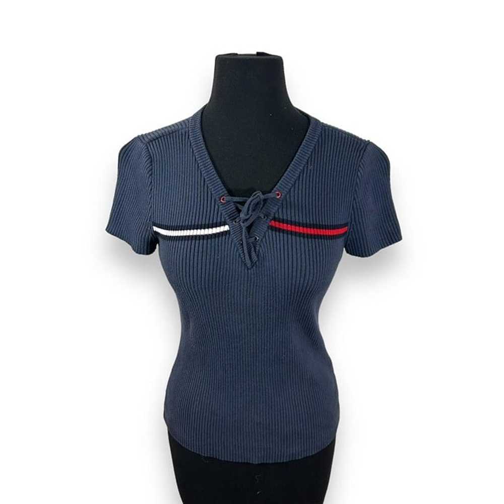 Vintage Tommy Hilfiger Ribbed Tee Shirt Womens Me… - image 1