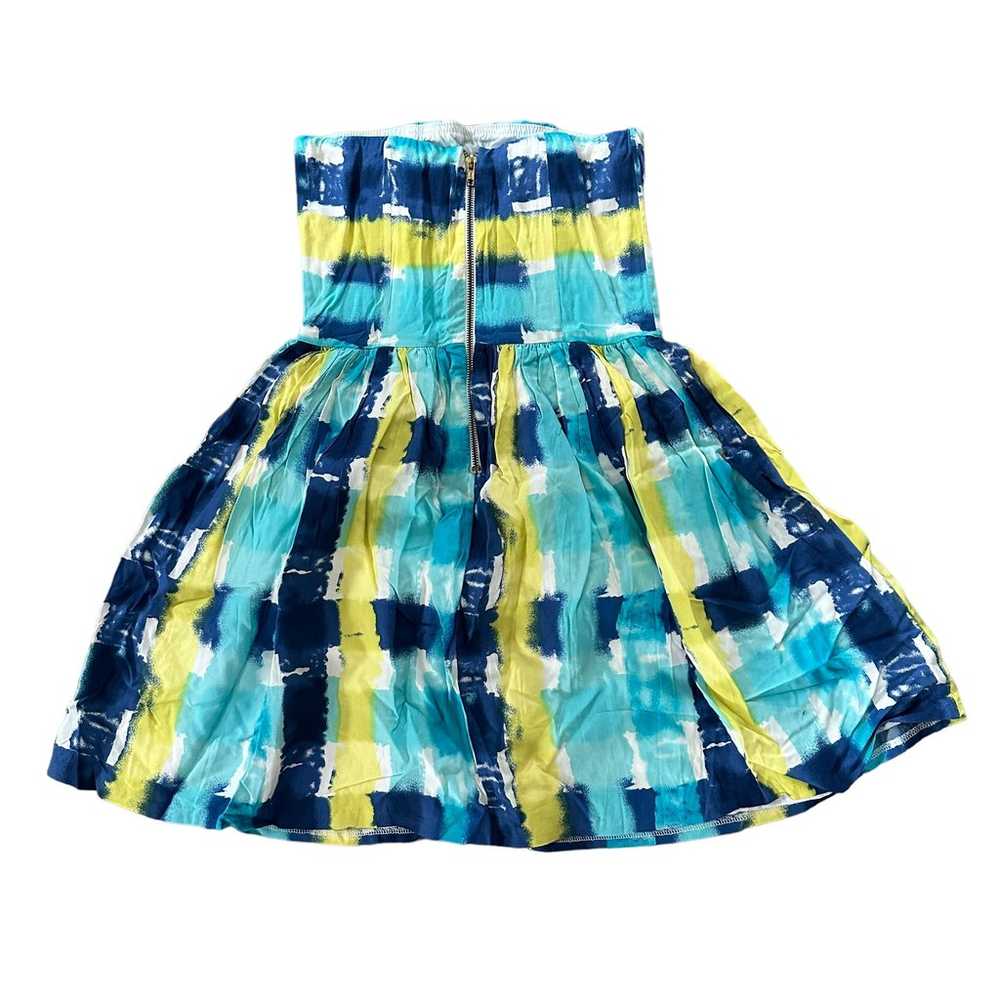 Aqua Strapless Fit & Flare Dress Paintbrush Plaid - image 2