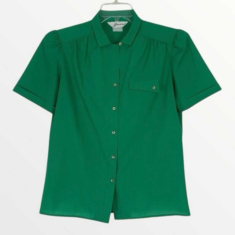 Jasara Vintage Green Short Sleeve Button Down Blo… - image 1