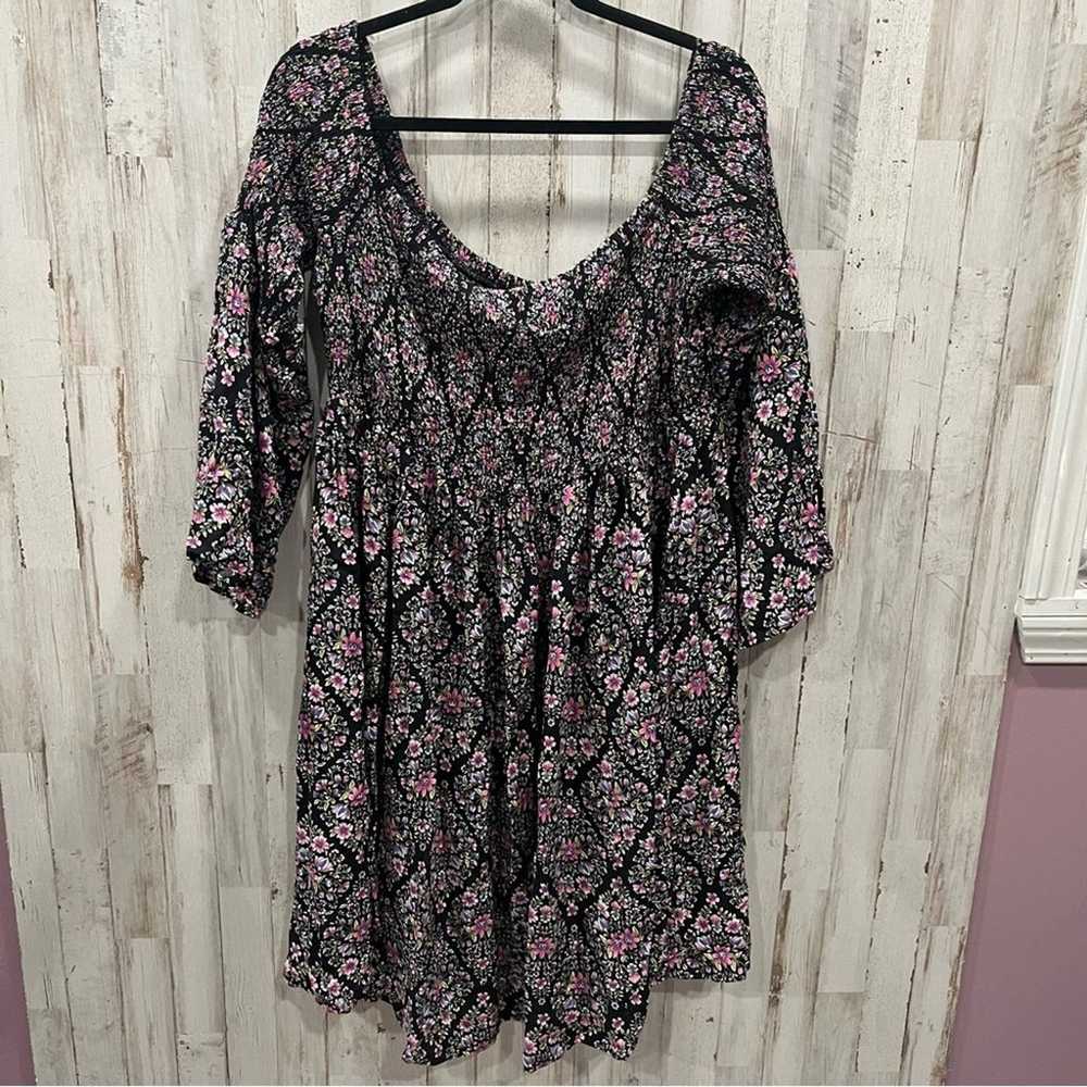 Torrid Size 2 Black Floral Challis Smocked Skater… - image 2