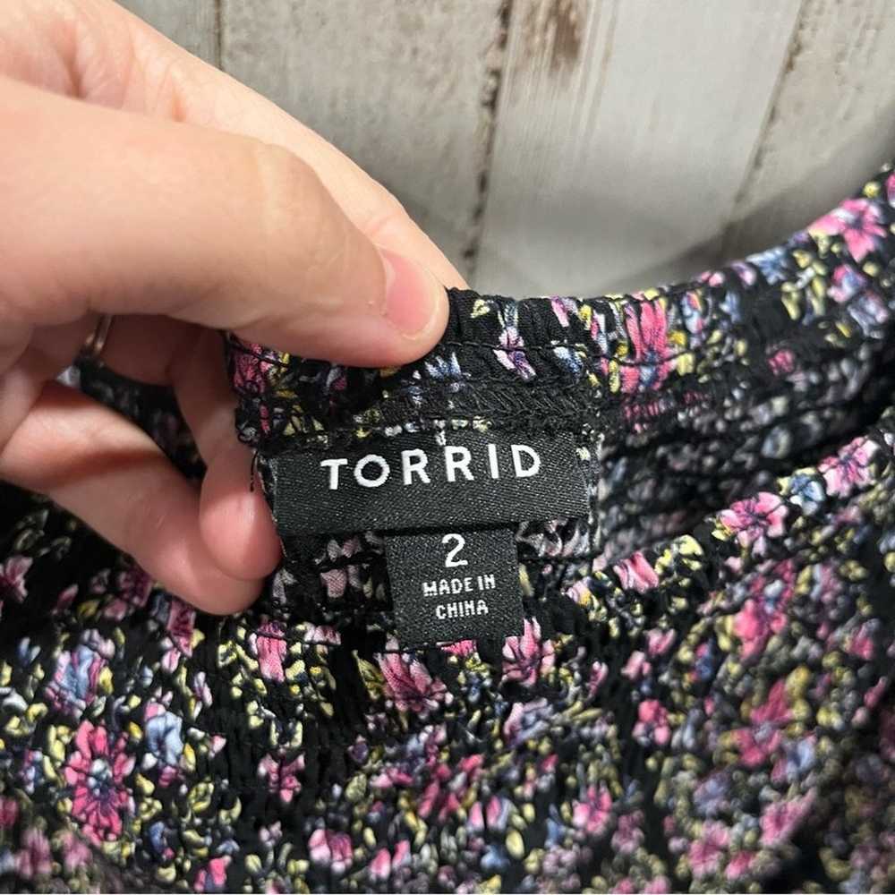 Torrid Size 2 Black Floral Challis Smocked Skater… - image 4