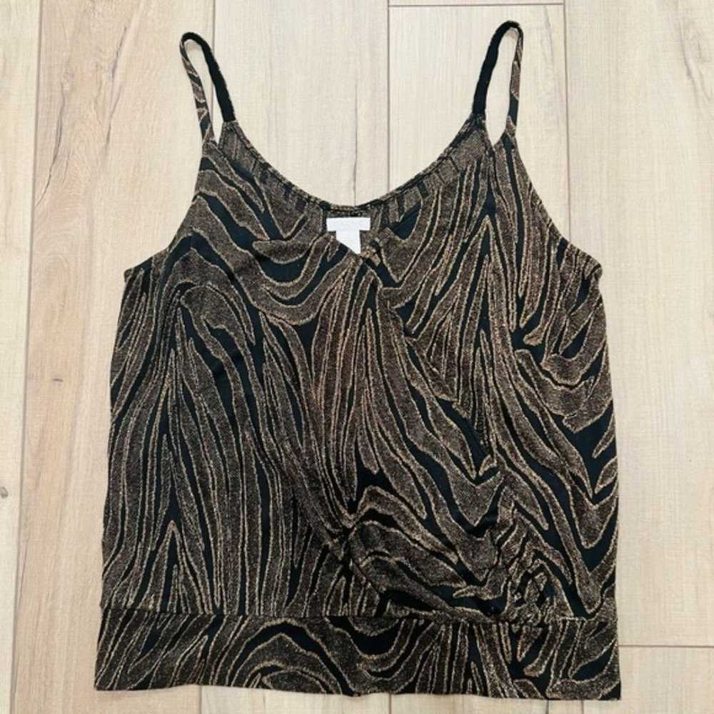 Cache Vintage Black & Metallic Gold Cami Style Wr… - image 2