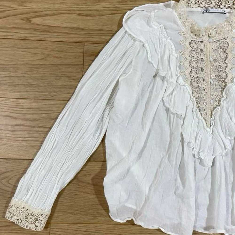 ZARA Blouse Lace Sheer Long Sleeve White Ladies L… - image 5