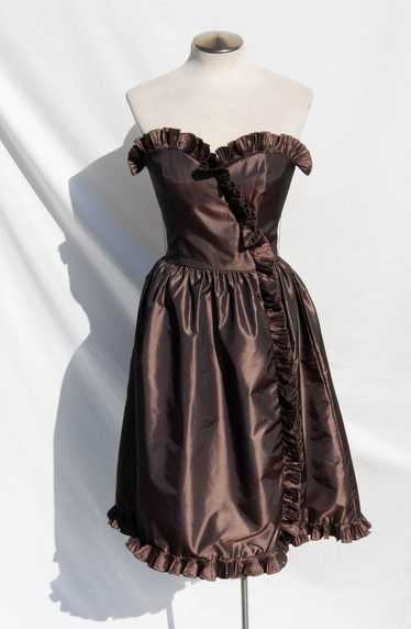 VICTOR COSTA VINTAGE 1980S TAFFETA RUFFLE MINI DRE