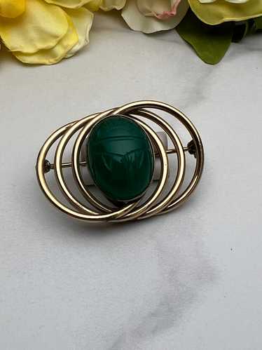 Vintage Estate Signed WRE 12K GF Scarab Circle Pin