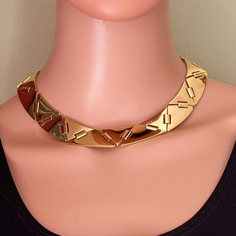 Vintage Gold Modernist Geometric Choker Necklace - image 2